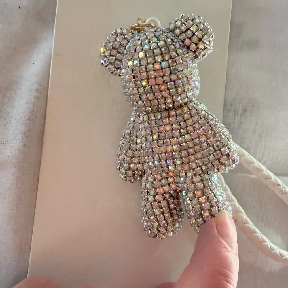 Natasha Beaded Bear Keychain with Gold Accents bag charm